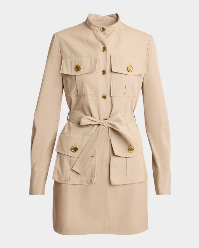 Long-Sleeve Military Mini Shirtdress